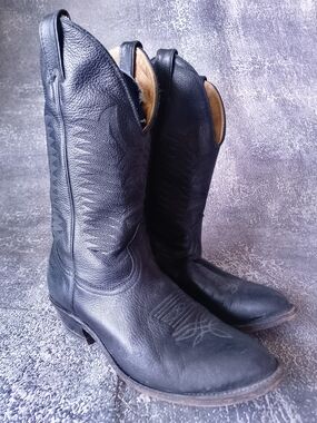 Vintage Boulet Black Leather Western Cowboy Boots, Country Rodeo 3E S J259704 95
